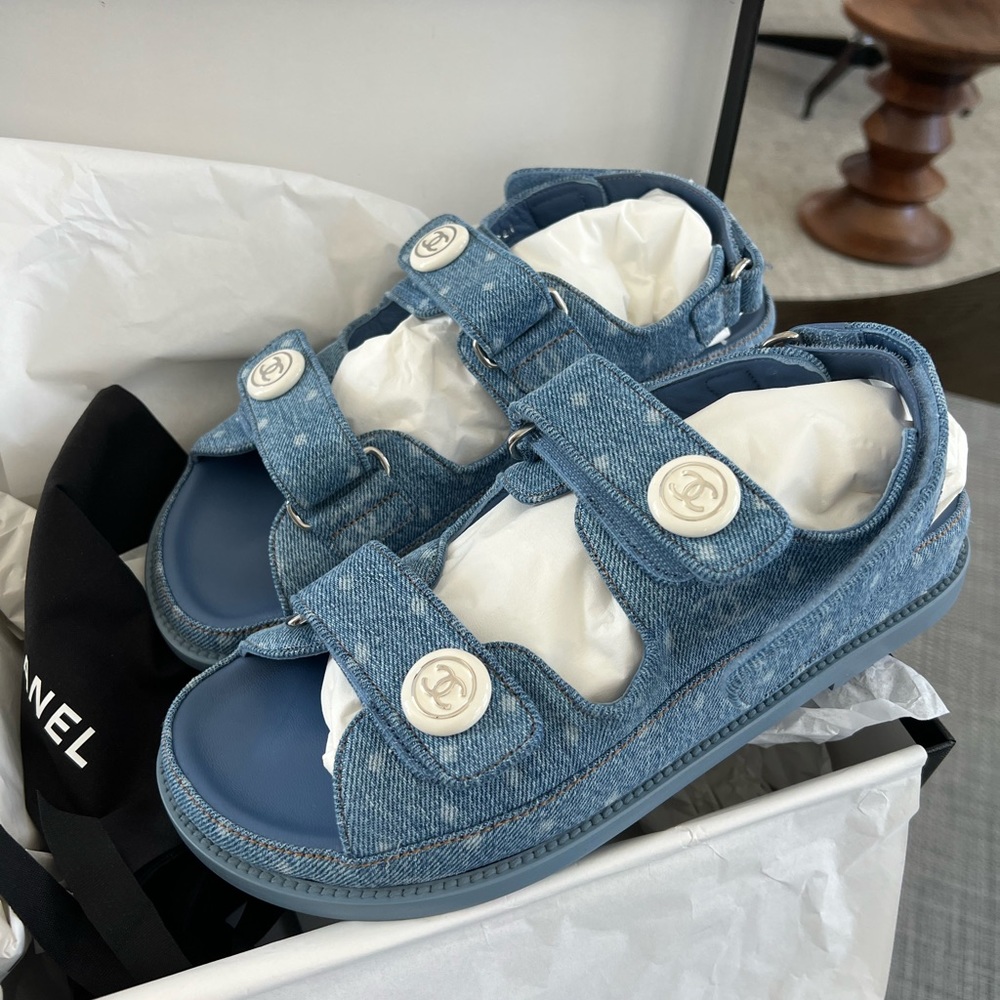 Chanel denim dad sandals size39 Season 23P